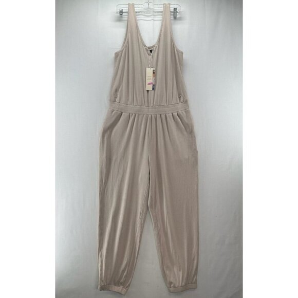 Dokotoo Pants - DOKOTOO Jumpsuit Size XL Ribbed Sleeveless Popover Tapered Cropped Beige